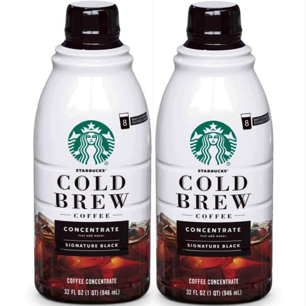 Starbucks Cold Brew Coffee Concentrate, Signature Black Coffee Concentrate, Just Add Water, Makes 8 Servings/Bottle, 32 FL OZ Bottle (Pack of 2 Bottles)