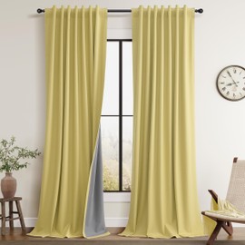 Guken Yellow Linen Blackout Curtains 84 Inch Long for Living Room 2 Panels Textured Light Blocking Thermal Insulated Soundproof Back Tab Pinch Pleat Curtain Hooks Bedroom Dining Room 52x84 7Ft