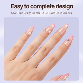 Misssix XBASICTIPS Uñas postizas francesas, 150 unidades, almendra mediana, gel suave preformado, sin lima, 3 en 1, para extensiones de uñas, 15 tamañ