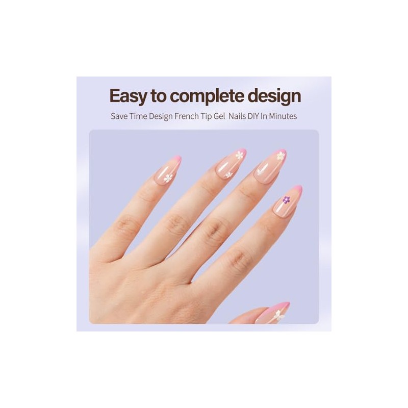 Misssix XBASICTIPS Uñas postizas francesas, 150 unidades, almendra mediana, gel