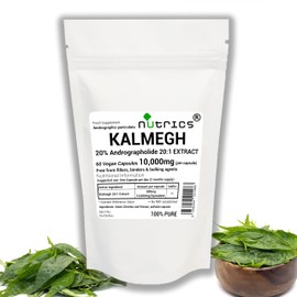 Nutrics® 10,000mg (per Capsule) KALMEGH Extract 60 V Capsules - King of Bitters 20% Andrographolide - Strong One A Day - Andrographis paniculata Green Chiretta - 100% Pure - No fillers (60)