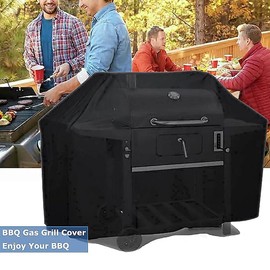 PATIO PLUS Barbecue Cover with Velcro, Large BBQ Grill Cover Waterproof 132x66x109 CM,420D Heavy Duty Outdoor Barbecue Gas Grill Cover, Windproof, UV Resistant & Rip-Proof/Black,