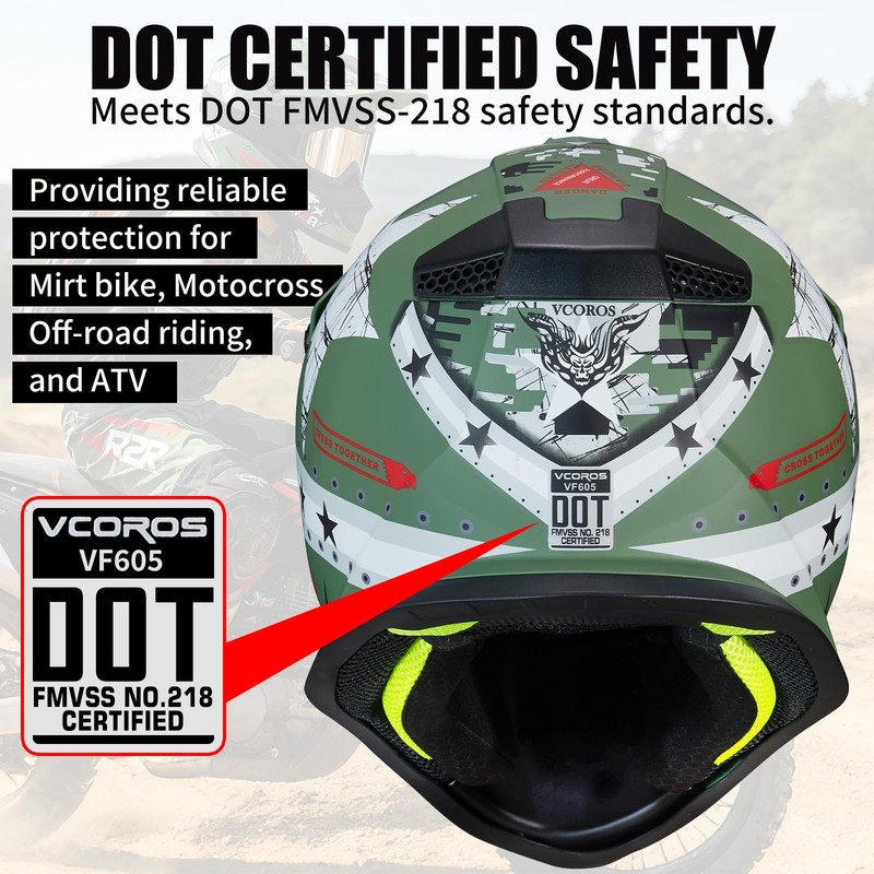 Kids Dirt Bike Helmets VF605 DOT Certified Youth Motocross Helmet