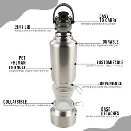 Hogg Hydro Hound, Travel Dog Water Bottle Bowl, Portable Water Bowl for Dog Mom Gifts for Women, 32oz Insulated Bottle Stainless Steel, Sublimation Clear (Silver)