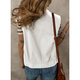 Dokotoo Spring Fall Vests for Women 2024 Fashion Turn-down Lapel Collar Button-down Sleeveless Waistcoat Lightweight Travel Cargo Jacket Shacket with Pockets White XX-Large