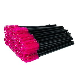 Haobase 100Pcs Disposable Eyelash Brushes Mascara Wands Eyebrow Brush Makeup Brush Tool (Black-Rose)