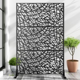 Casaphoria 72" H x 47" W Metal Outdoor Privacy Screen, Freestanding Decorative Divider for Patio, Deck, Balcony, and Garden with Stable Base, Black Net