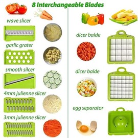 UNIQUE HOME 16 in 1 Vegetable Chopper, Onion Chopper, Cheese Slicer, Food Chopper, Salad Chopper, Mandoline Slicer n Cheese Grater with 8 Blades, Kitchen Veggie Chopper including Container_Grey