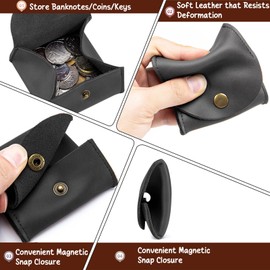 Leather Coin Pouch Change Holder - Rustic Genuine Leather Pocket Mini Wallet, Vintage Black, for Men & Women