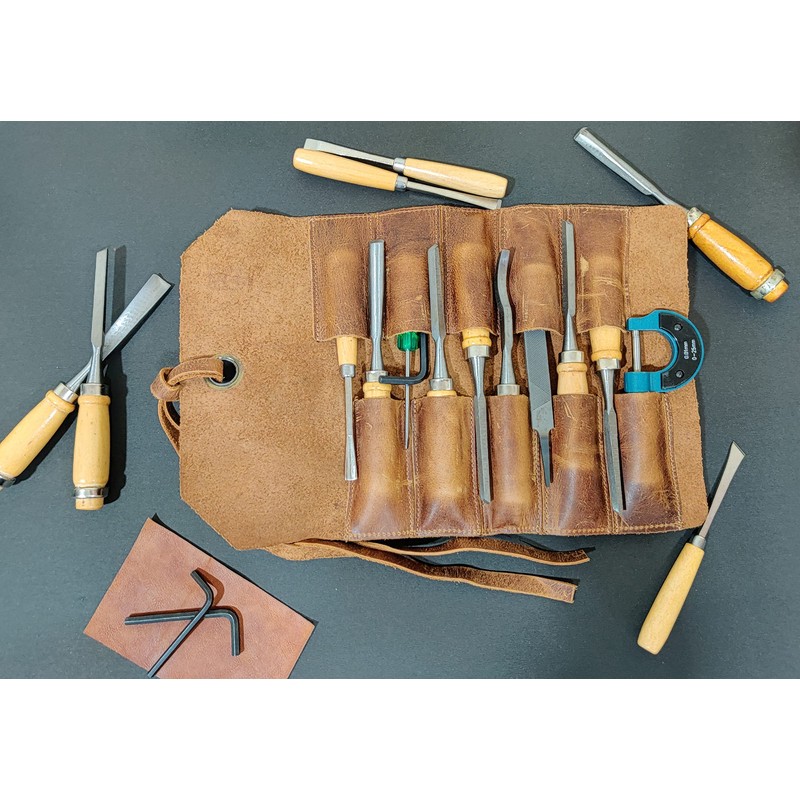 Leather Tool Roll Up Pouch - Leather Tool Wrench Roll/Chisel
