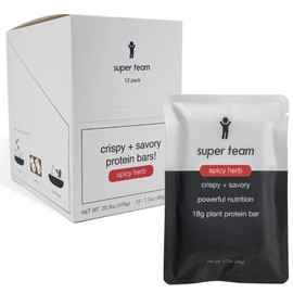 Super Team Savory + Crispy Protein Bars - Spicy Herb - 12-Count Snack Bars - High Protein (18g), High Fiber (7g), Low Sugar (1g) - Gluten Free, Nut Free, Soy Free, Vegan Plant Based Meal Replacement