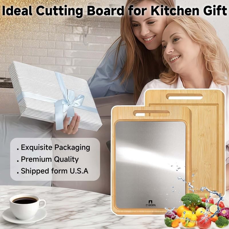 ZYBIDEAL Titanium&Bamboo Cutting Board, Double Side Cutting Board for Kitchen,