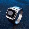 PMTIER Men's Stainless Steel Silver Plated Ring with Square Black