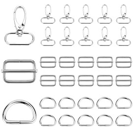 Pack of 30 Key Ring D-Rings, Swivel Clasp Lobster Hook and Key Ring Set, Swivel Key Ring Clasp Swivel 360° Rotating Carabiner Hook for Lanyard Crafts Silver