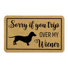 OSLYSOF Dachshund Door Mat, Sorry If You Trip Over My Wiener Funny Doormat for Front Door Indoor Outdoor Porch Entrance Entryway, Funny Dachshund Weiner Dog Welcome Mat Outside, 17x30 Inches