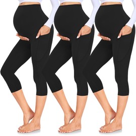 GROTEEN 3 Pack Women's Maternity Capri Leggings Over The Belly Workout Stretchy Pregnancy Pants