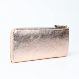 JULLY AND SHUSHU EM-FL Long Wallet with L-Shaped Zipper, Women's, Genuine Leather, Present, Gift, Long Wallet, Long Wallet,, Pink gold