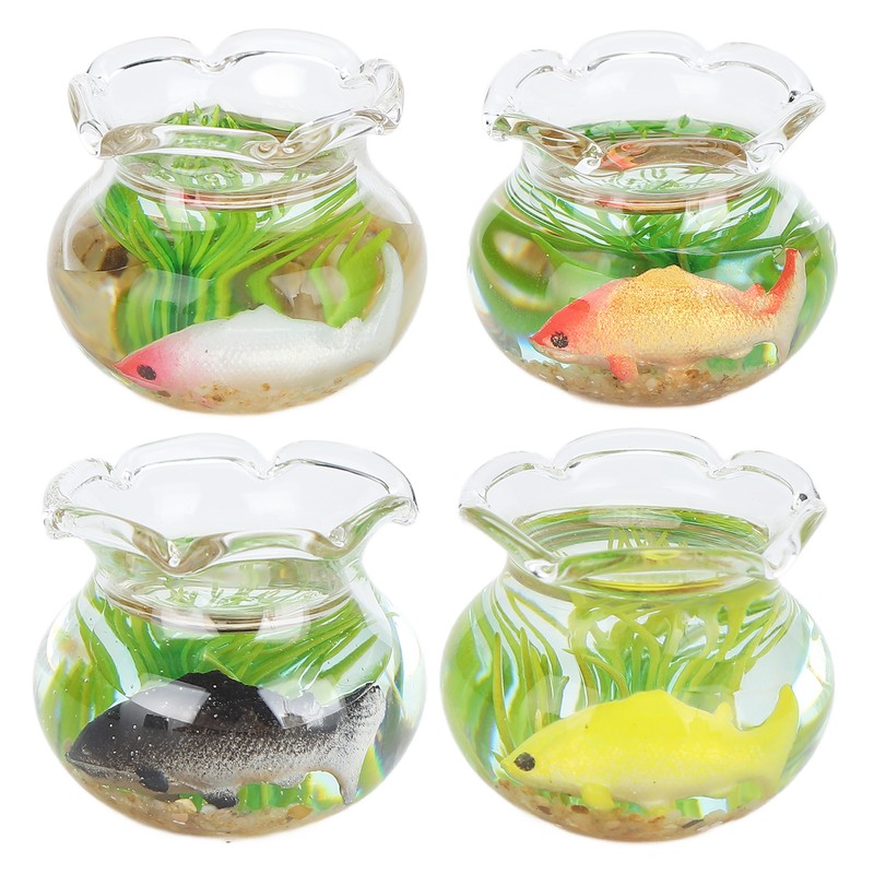 4pcs 1:12 Scale Miniature Glass Goldfish Bowl DIY Fish Bowl
