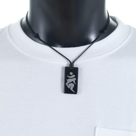 Shikui 524_7 Rooster Born Khan Silver Carved Guardian Honma Letter Onyx Plate Necklace Fudo Myoo Natural Stone, Onyx