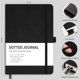 RETTACY Notebook A5 Dotted Bullet Dot Grid Journal with 192 Pages, 1 Back Pocket and High-Quality Hard Cover for Artists Writing/Drawing, 14.5 x 21 cm, Blue