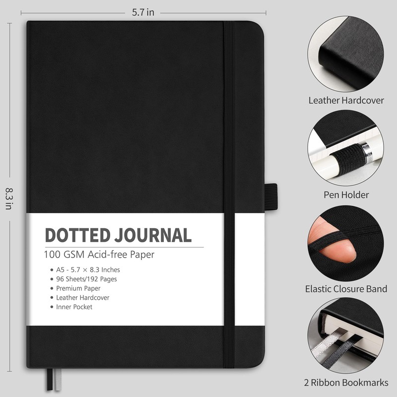 RETTACY Notebook A5 Dotted Bullet Dot Grid Journal with 192