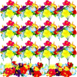 Hotop 12 Pcs Hawaiian Flower Bouquet for Tables Faux Hibiscus Flowers Bouquet Artificial Fake Tropical Flowers for Luau Summer Themed Party Favors Home Office Garden Decoration Supplies