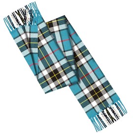 100% Smooth Lambswool Tartan scarves made in Scotland - 180x25CM - Blue check - Spring Collection Extra Long Scarf - Valentines day, Mothers day, Wedding Gift (Thompson Blue Tartan)