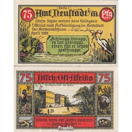 Banknote Neustadt Notgeld: 961.1 Picture 2 german-Eastern Africa Notgeld Neustadt Office uncirculated 1922 75 Pfennig Neustadt Office (money for collectors - no means of payment) Birds