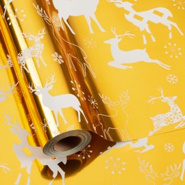 Homeral Christmas Wrapping Paper Roll - Mini Roll - Gold Metallic Foil Shine Reindeer, Snowflake Gift Wrap for Christmas, New Year Celebration, Holiday - 17 Inch x 33 Ft(46.8 sq.ft.ttl.)
