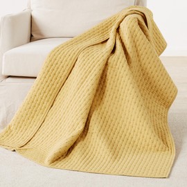 Levtex Home - Cross Stitch Ochre - Quilted Throw - 50x60in. - Cross Stitched Pattern - Reversible Pattern - Cotton Fabric