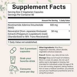 Micro Ingredients NAD+ Supplement 500mg with Resveratrol, 240 Veggie Capsules