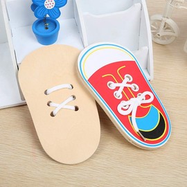 Wooden Learn-to-Tie Shoes Kit for Kids – Red Threading and Lacing Training Board-Early Learning Toy, Fine Motor Skills Development, Interactive Shoelace Practice Game, Educational Lacing Toy