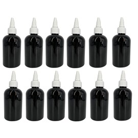 4 oz Black Boston Plastic Bottles -12 Pack Empty Bottle Refillable - BPA Free - Essential Oils - Aromatherapy | White Twist Top Caps - Made in the USA - by Natural Farms