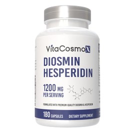 VitaCosmoX Diosmin Hesperidin 1200 mg Complex, 180 Capsules, Citrus Bioflavonoids Rich Fruit Extract, 100% Vegetarian, Non-GMO & Gluten Free Diosmin Supplement with Max Strength