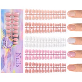 KADS French Tip Press on Nails Gel Nail Tips 150Pcs Pre-Colored Quick and Easy Press on Nails Fake Nails with Designs DIY Nail Extensions Valentines Day Gifts for Her 5 Colors (7, 150Pcs)