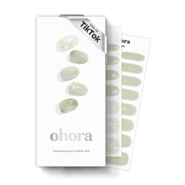 ohora Semi Cured Gel Nail Strips (N Green Tea) - Works with Any Nail Lamps, Salon-Quality, Long Lasting, Easy to Apply & Remove - Includes 2 Prep Pads, Nail File & Wooden Stick