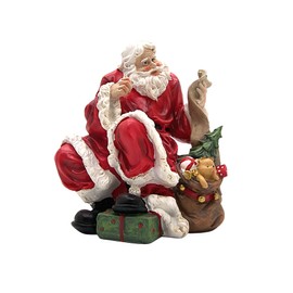 Wowser Sitting Santa Holding a List with a Bag, Holiday Figurine, Freestanding for Tables, Shelves, Mantels, Desks, Christmas Décor, 7 Inches