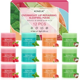 KONEUK Set De 12 Mascarillas Labiales Nocturnas, Tratamiento Labial Para La Noche, Mascarilla Nutritiva E Hidratante Con Vitamina C Y Aceite De Coco, Bálsamo Labial Para Labios Secos, Reduce Las Línea