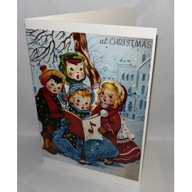 Merry Christmas 3.5 X 5” Unused VINTAGE STYLE Greeting Card Carolers