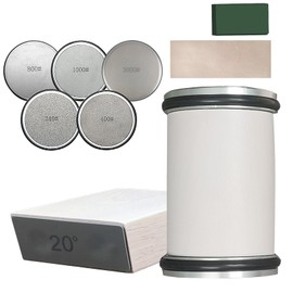 Rolling knife sharpener, Roller Sharpener Tool with Leather Strips and Paste, 15/18/20/22 Degree Angle (White) (SET-B)