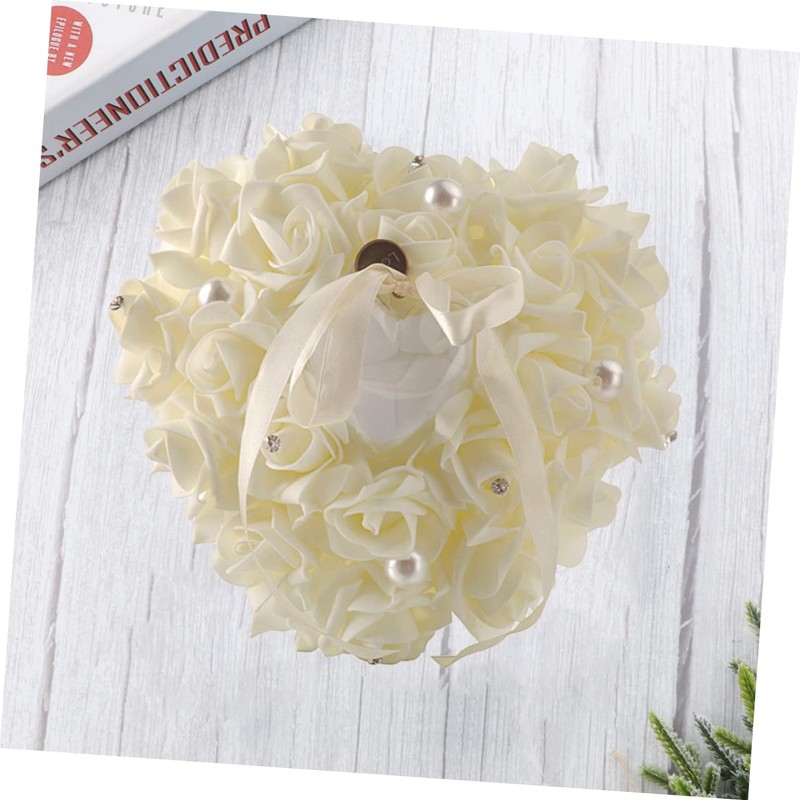 jojofuny Elegant Heart Shape Ring Pillow Wedding Holder Reusable for