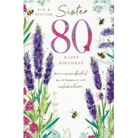 Sister 80th Birthday Card, Lovely Floral Design, 23 x 15 cm