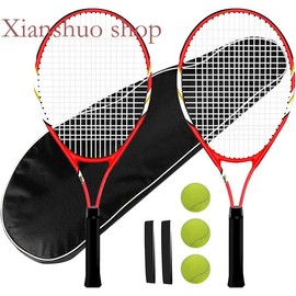 Rackets 2 Players Recreational Beginners,Pre-Strung 27 Inch Light Adult Racquet Set for Women Men with Tennis Balls,Overgrips and Carry Bag - Color: Red-T216