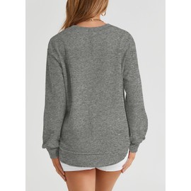 EVALESS Womens Sweatshirt Crewneck Long Sleeve Tunic Tops Comfort Colors Cotton Casual Sweatshirts for Women Fall Fashion 2025 Outfits Loose Side Split Irregular Curved Hem Workout Tops Gray Large