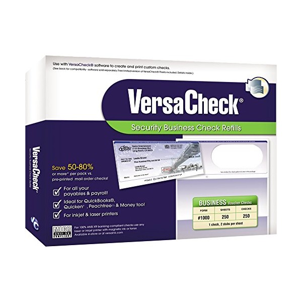 VersaCheck Security Business Check Refills: Form #3000 Business Standard - White Canvas - 250 Sheets