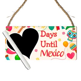 Days Until Mexico Countdown Plaque - Custom Holiday Countdown Sign with Colourful Mexican Fiesta Theme - Holiday Decor - 19cm x 9cm (Bright Floral, With Pen)