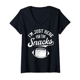 Womens I'm Just Here For The Snacks Funny Fantasy Football League V-Neck T-Shirt