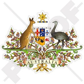 Australia Australian Coat of Arms, National Emblem Badge Crest 4.4" (112mm) Vinyl Bumper-Helmet Sticker, Decal