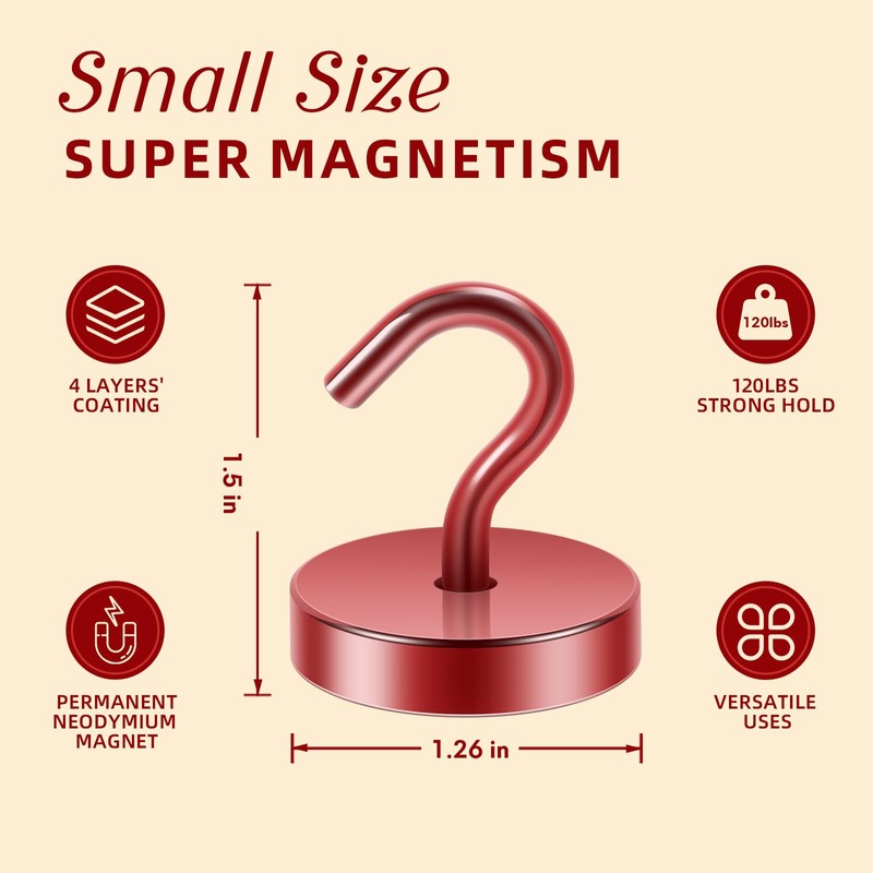 Neosmuk Magnetic Hooks, 120lb Extra Strong Magnet with Hook for