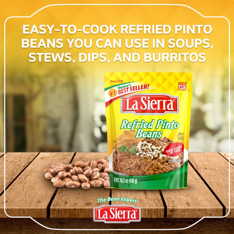 La Sierra Refried Pinto Beans, Ready-to-Eat Vegetarian Refried Beans, 15.2